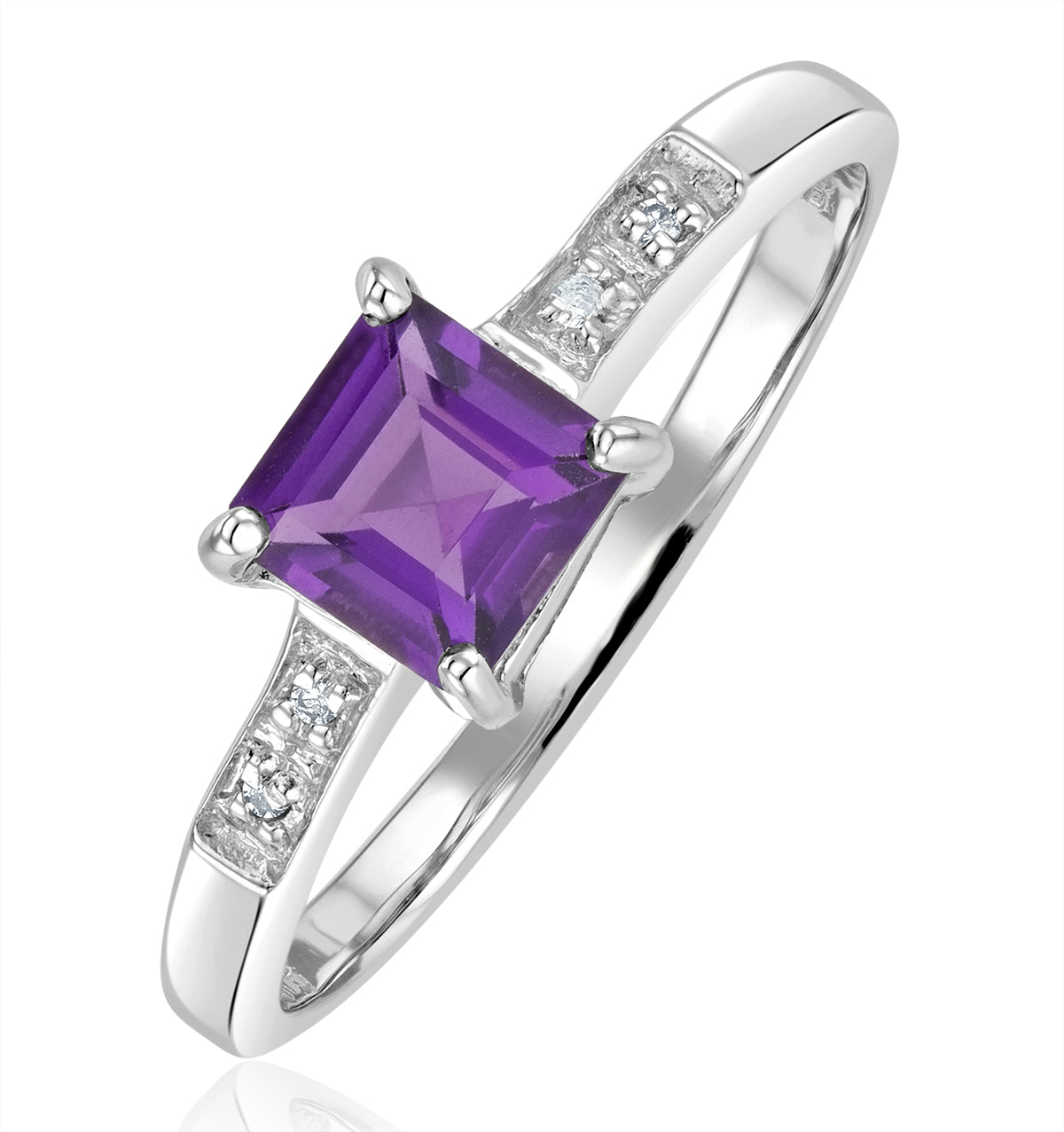 Amethyst 0.63ct And Diamond 9K White Gold Ring